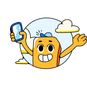 Simmy holding a phone, hero pose
